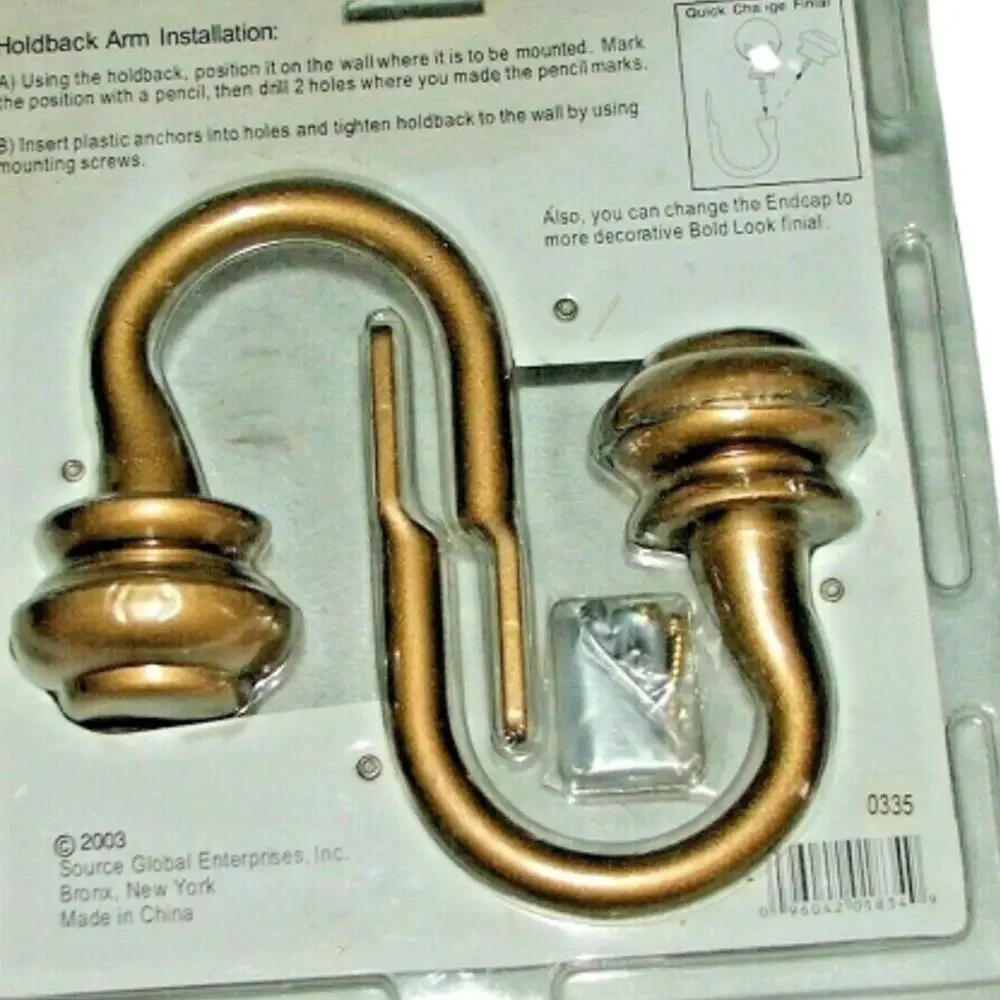 Decorative Drapery Curtain Pullbacks Goldtone Pair‎ of Holdback Arms  Home Decor